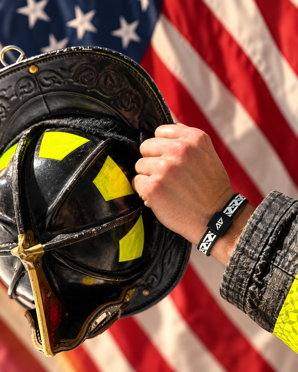 Firefighter wearing AV Edge Legend Wristband