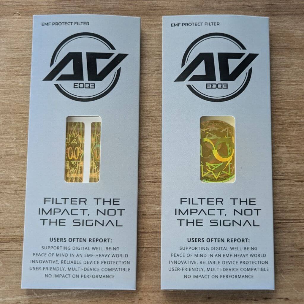 AV Edge Cellphone, Laptop and Tablet EMF Protect Filter in official branded packaging.